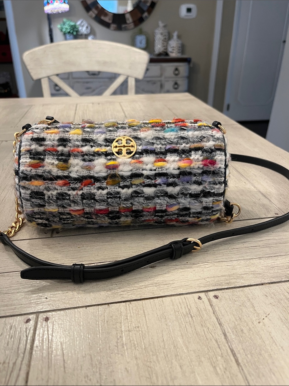 Tory Burch Multicolor Tweed Crossbody Bag with Black Strap